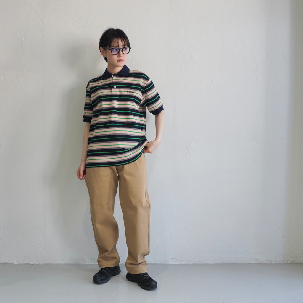 [SCYE BASICS] Striped Cotton Pique Polo Shirt