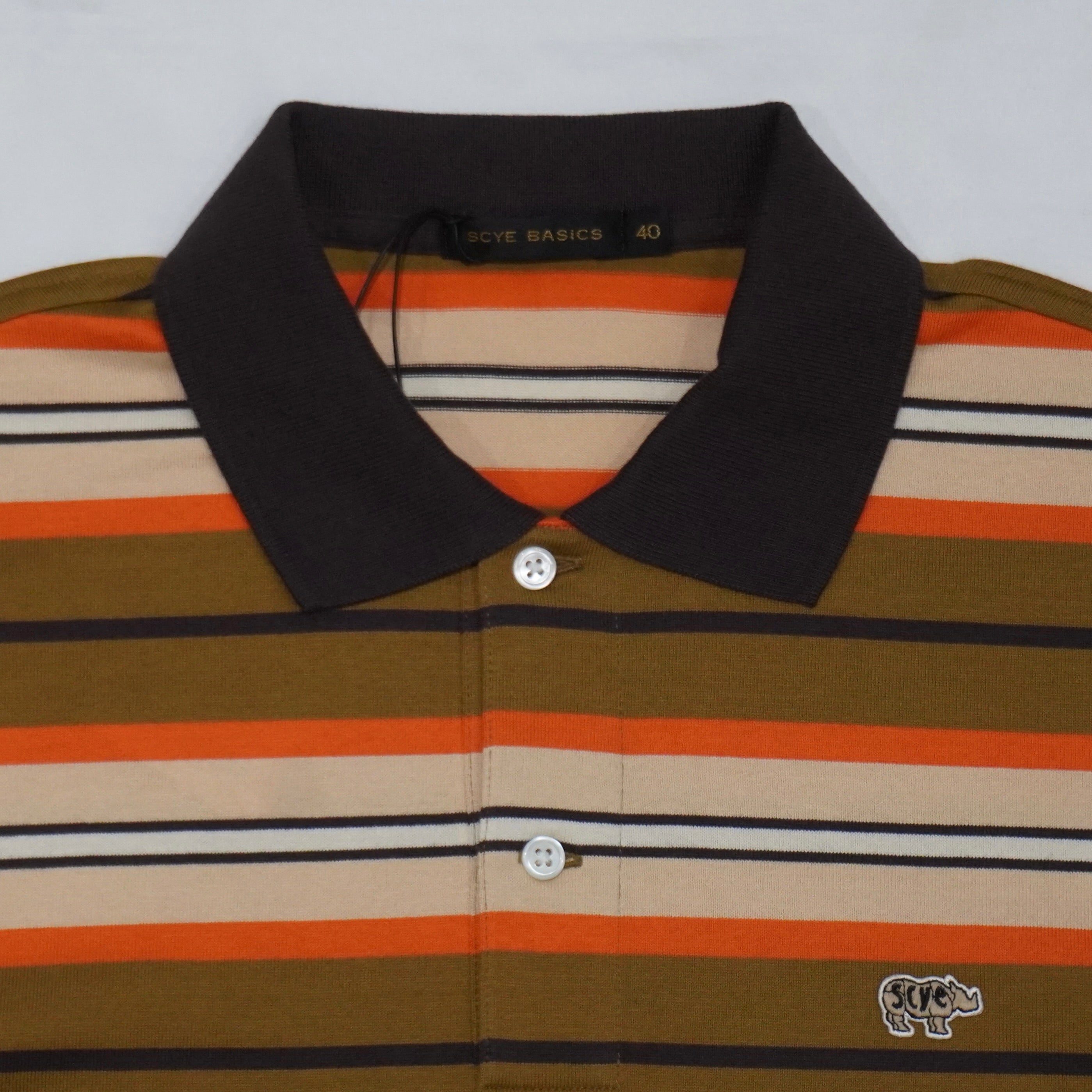 [SCYE BASICS] Multi Striped Cotton L/S Polo Shirt