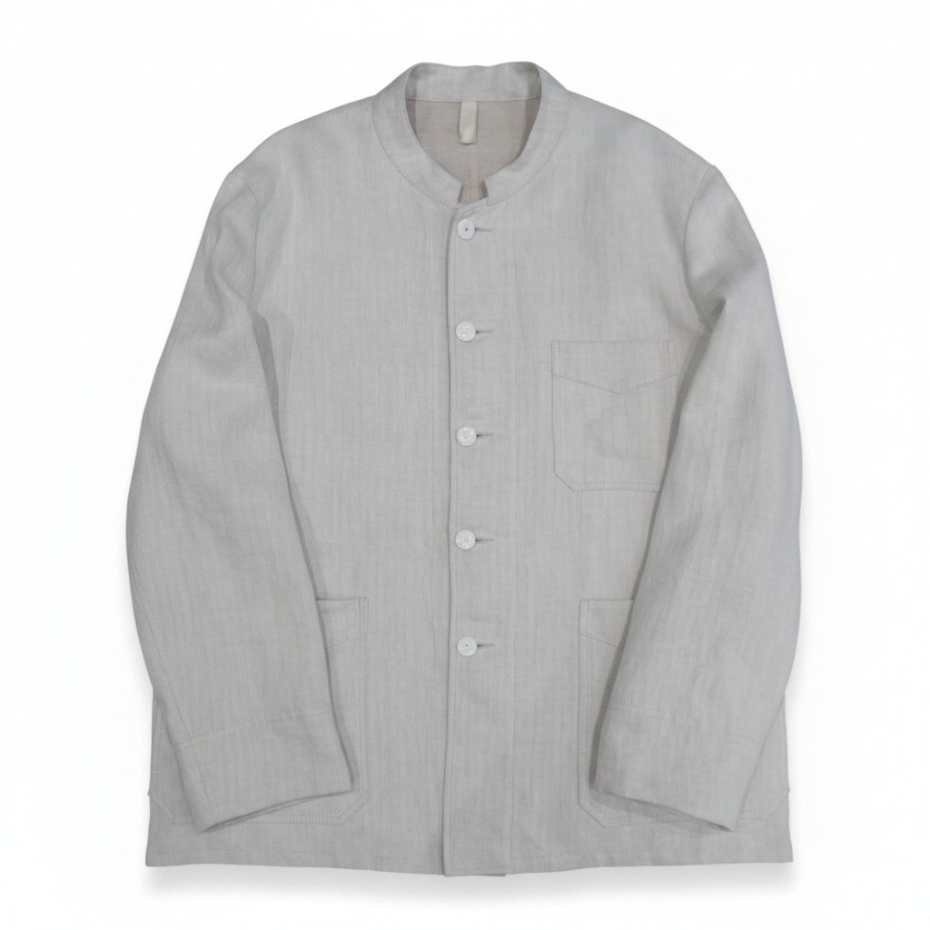 [Scye] Linen Herringbone Stand Collar Work Jacket