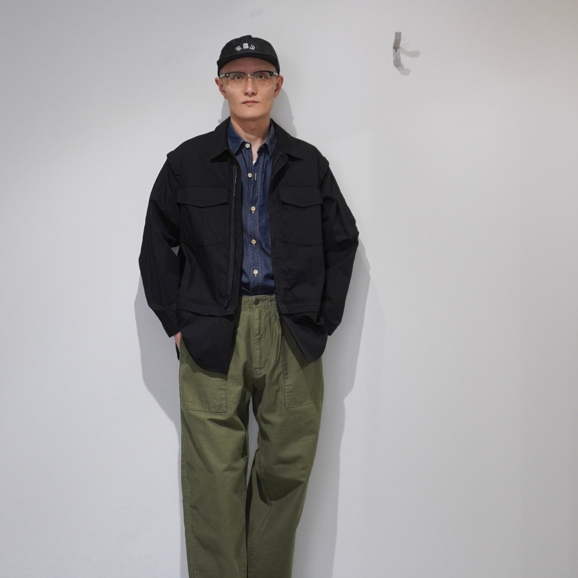 ブルーナボイン　近年モデル　オーバーサイズ　ミリタリーシャツ　日本製　ブラック BRUNABOINNE] PARADOX ZIP SHIRT ブルーナボイン パラドックス ジップ
