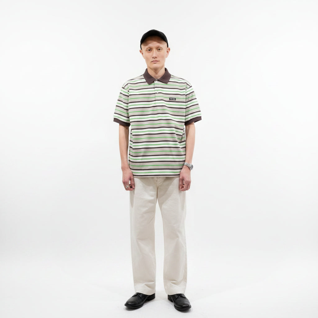 SCYE BASICS] Striped Cotton Pique Polo Shirt サイ ストライプド
