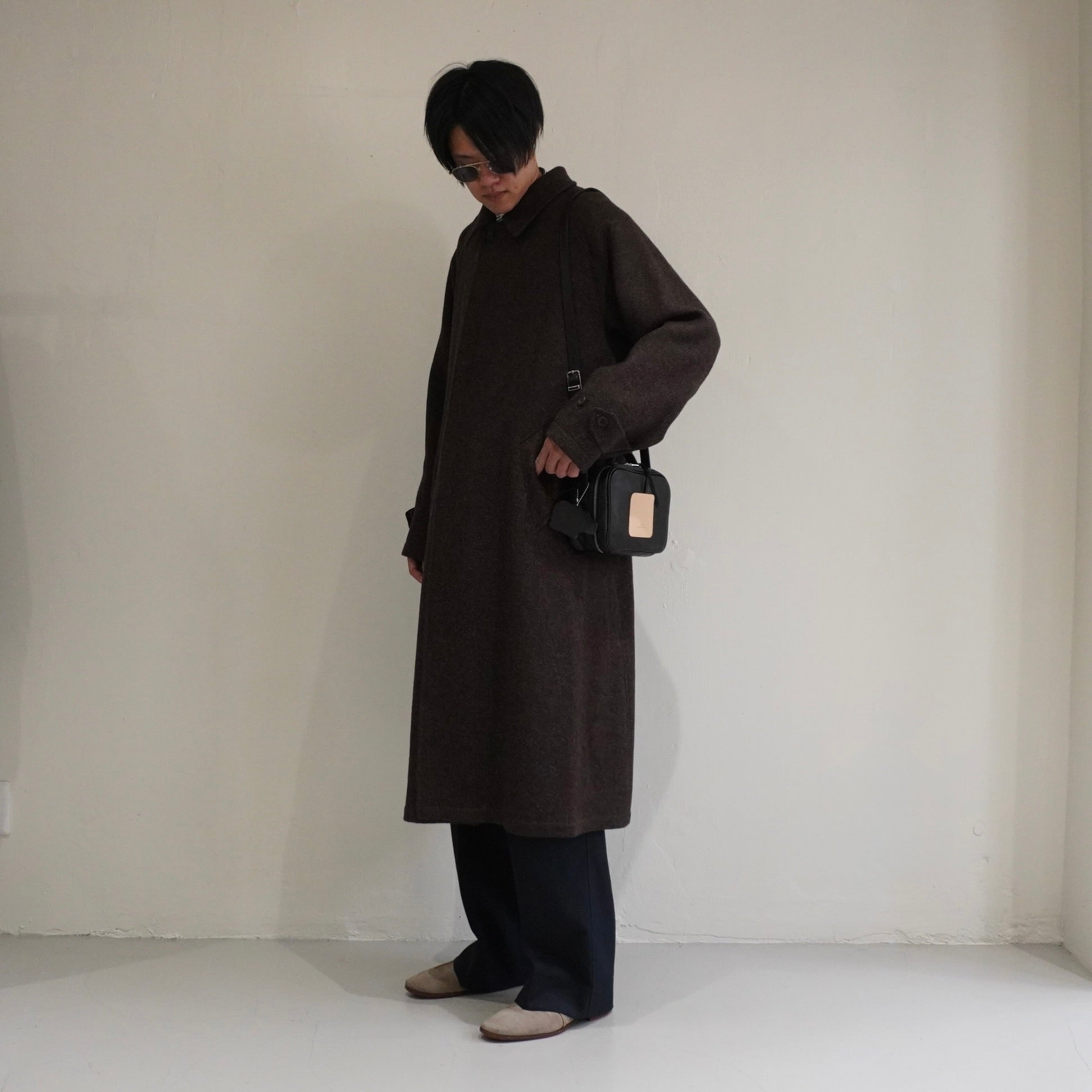 SCYEBASICS] Shetland Herringbone Tweed Balmacaan Coat ツイード